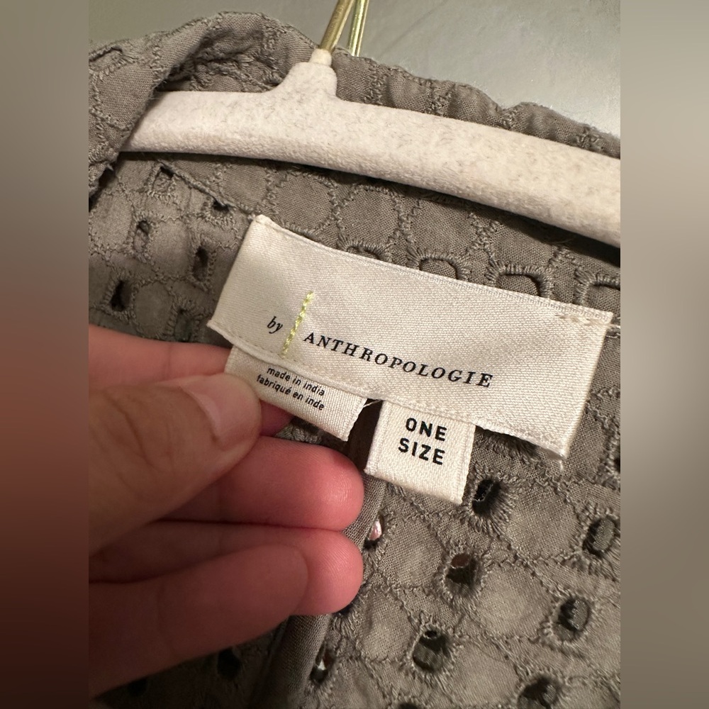 Anthropologie Collared Eyelet Olive Green Duster - Picture 3 of 10